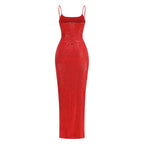 Red Sequin Slit Maxi Dress H7071