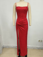 Red Sequin Slit Maxi Dress H7071