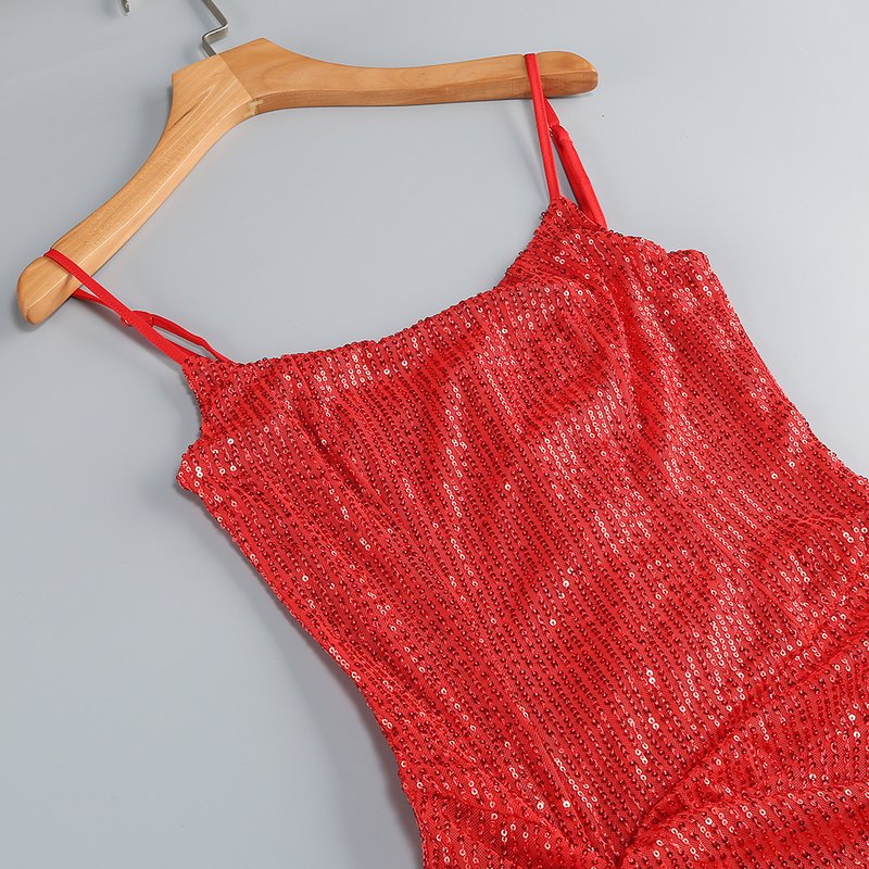 Red Sequin Slit Maxi Dress H7071