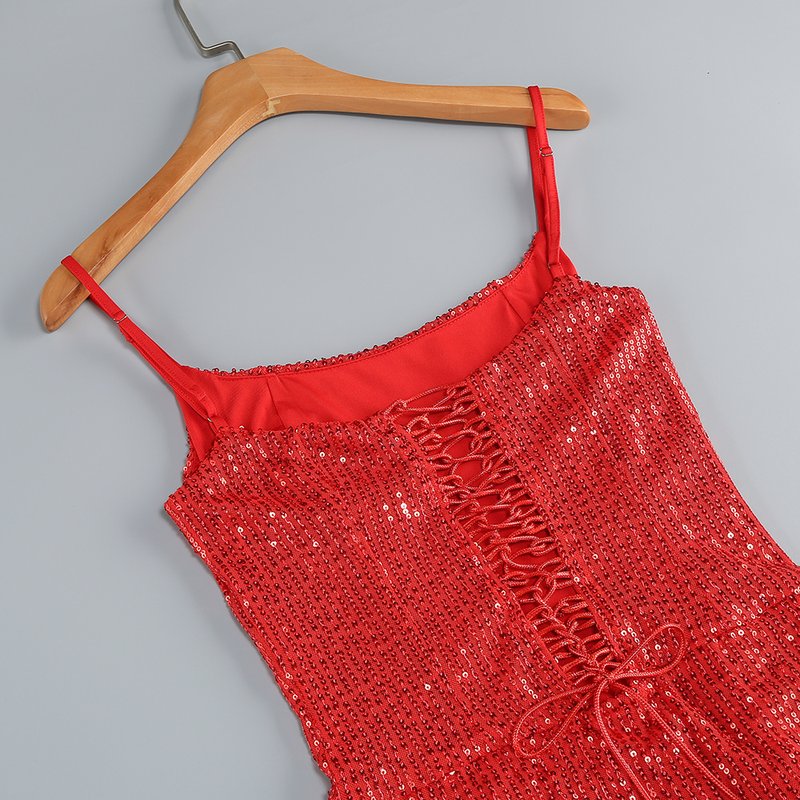 Red Sequin Slit Maxi Dress H7071