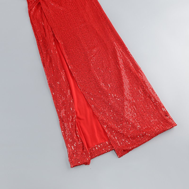 Red Sequin Slit Maxi Dress H7071