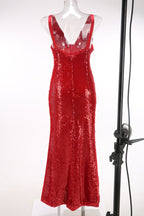 Red Sequin V-Neck Mermaid Gown H7061