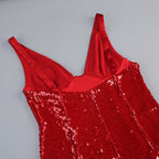 Red Sequin V-Neck Mermaid Gown H7061