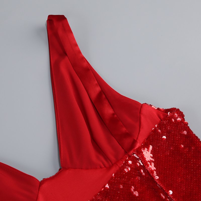 Red Sequin V-Neck Mermaid Gown H7061