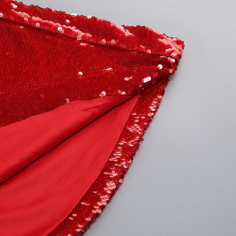 Red Sequin V-Neck Mermaid Gown H7061