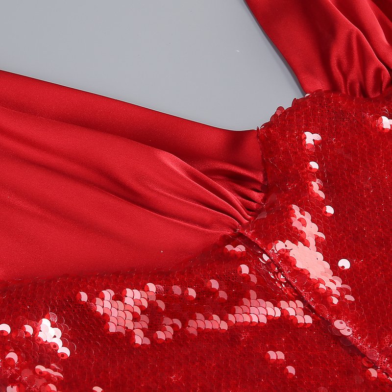 Red Sequin V-Neck Mermaid Gown H7061