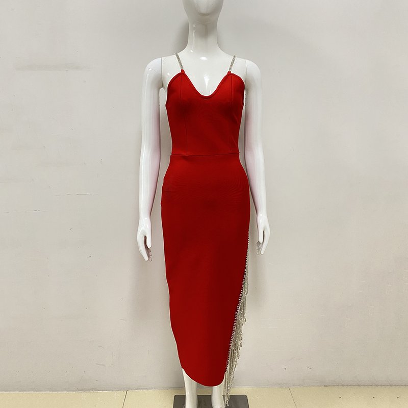 Red Slit Side Maxi Dress H3700
