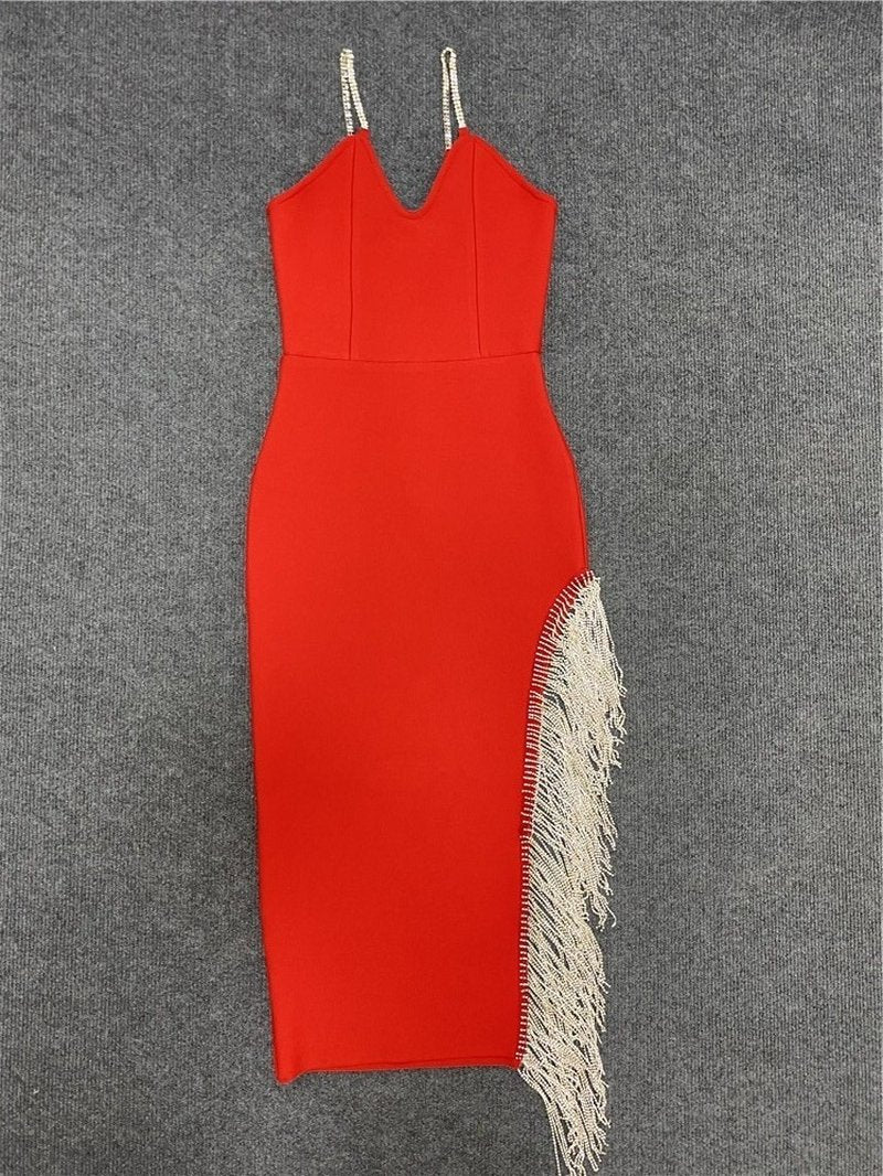 Red Slit Side Maxi Dress H3700