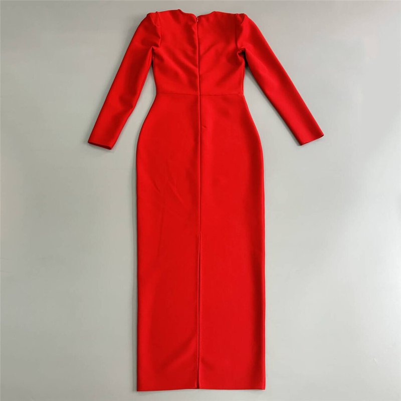 Red Square Neck Rhinestone Bandage Dress H6522