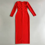 Red Square Neck Rhinestone Bandage Dress H6522