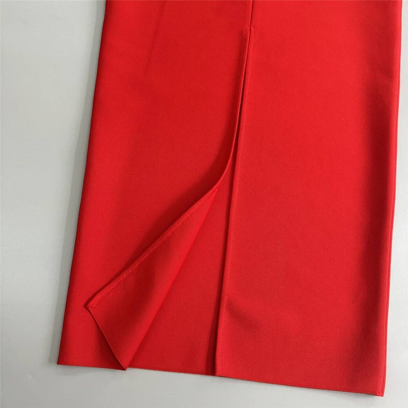 Red Square Neck Rhinestone Bandage Dress H6522