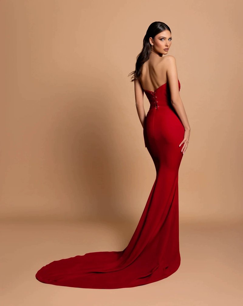 Red Strapless Beaded Mermaid Gown H6578