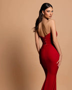 Red Strapless Beaded Mermaid Gown H6578