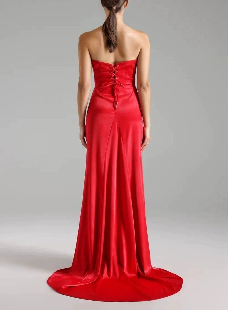 Red Strapless Beaded Mermaid Gown H6578