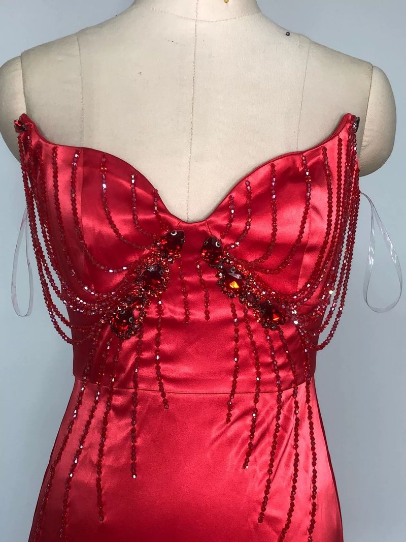 Red Strapless Beaded Mermaid Gown H6578