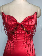 Red Strapless Beaded Mermaid Gown H6578
