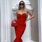 Red Strapless Mermaid Bandage Dress H5137