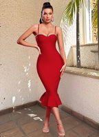 Red Strapless Mermaid Bandage Dress H5137