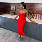 Red Strapless Mermaid Bandage Dress H5137