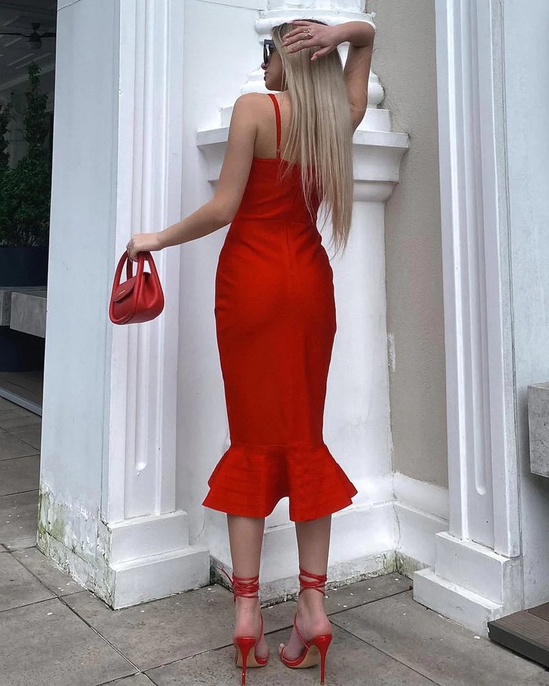 Red Strapless Mermaid Bandage Dress H5137