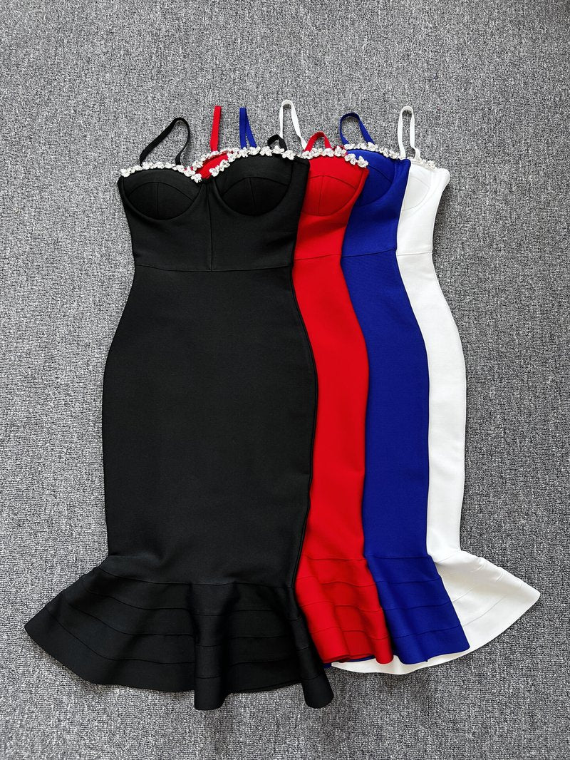 Red Strapless Mermaid Bandage Dress H5137