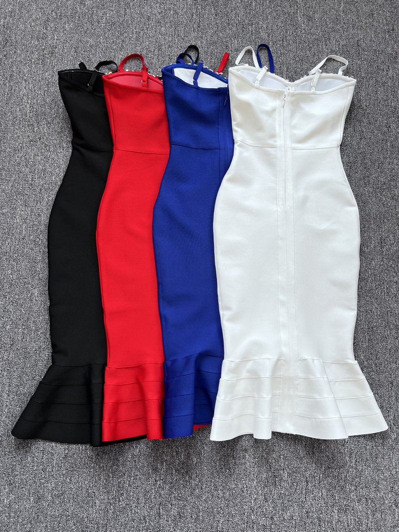 Red Strapless Mermaid Bandage Dress H5137