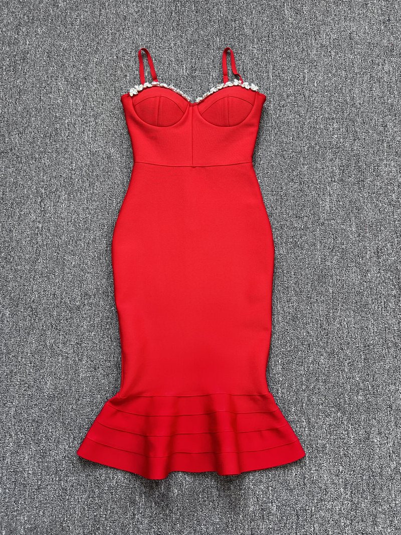 Red Strapless Mermaid Bandage Dress H5137