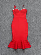 Red Strapless Mermaid Bandage Dress H5137