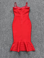 Red Strapless Mermaid Bandage Dress H5137