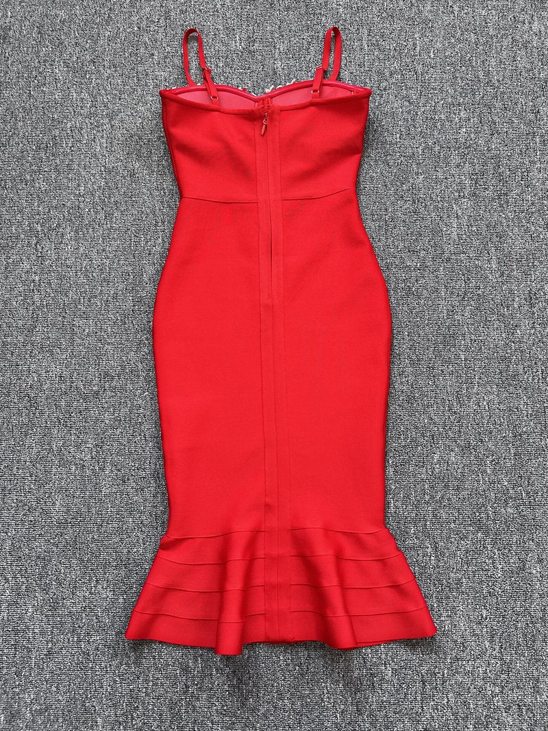 Red Strapless Mermaid Bandage Dress H5137
