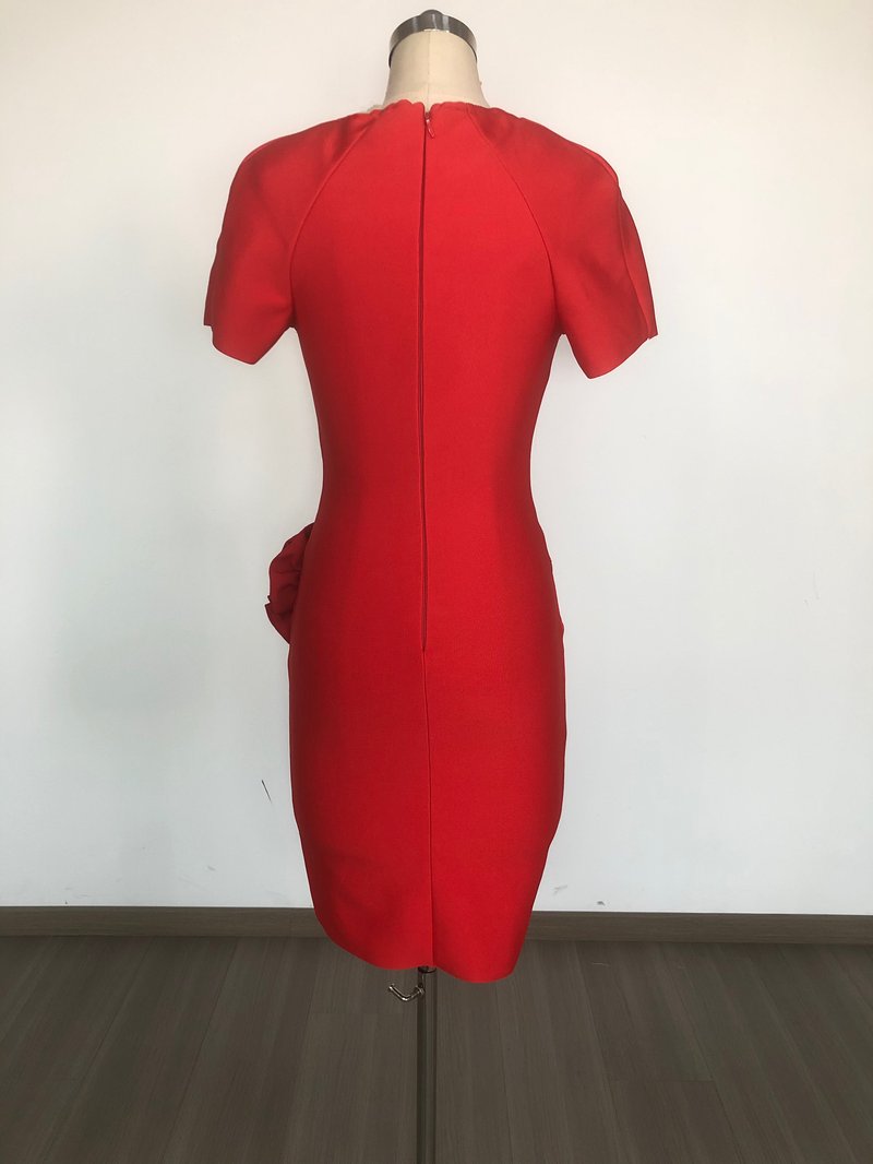 Red Strapless Ruched Midi Dress H6672