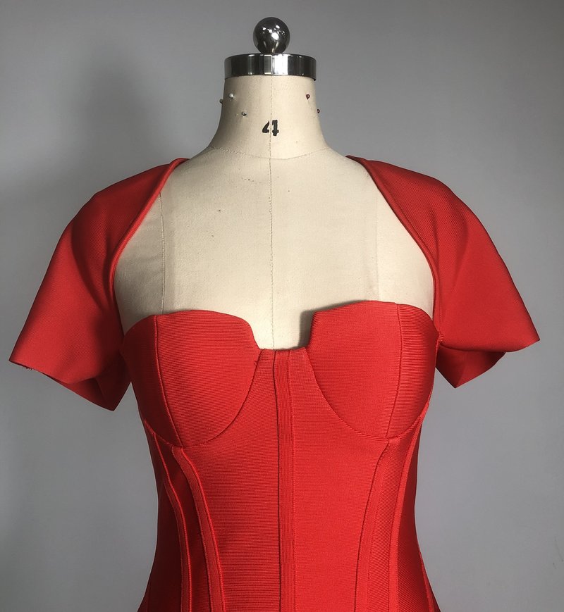 Red Strapless Ruched Midi Dress H6672