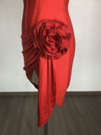 Red Strapless Ruched Midi Dress H6672