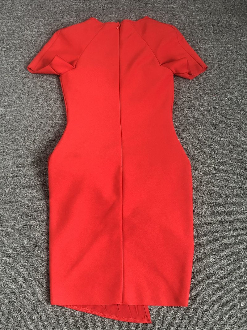 Red Strapless Ruched Midi Dress H6672