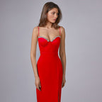Red Strappy Embellished Midi Dress H4411