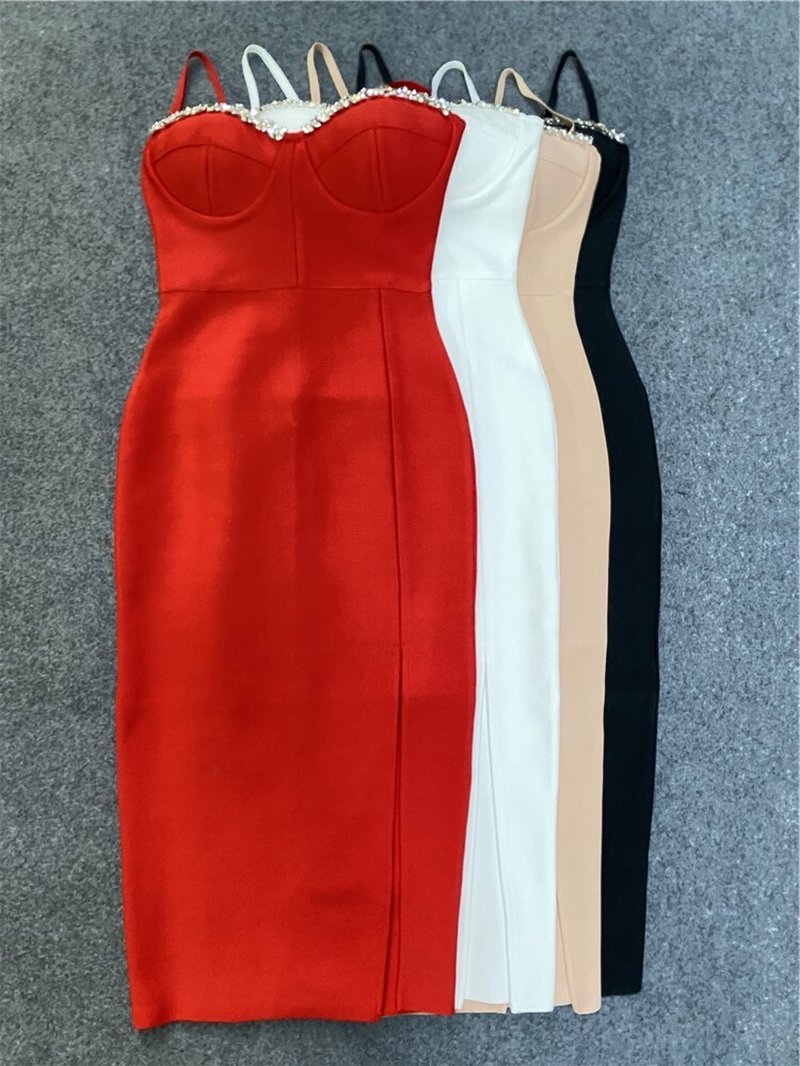 Red Strappy Embellished Midi Dress H4411