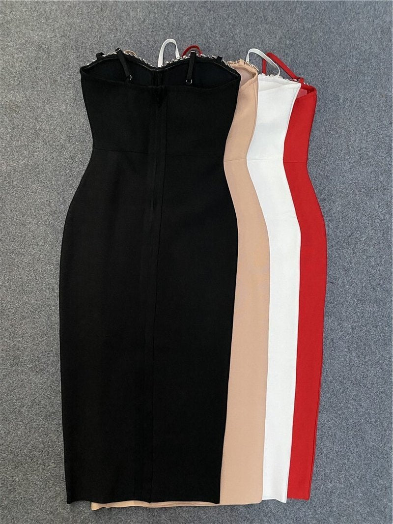 Red Strappy Embellished Midi Dress H4411