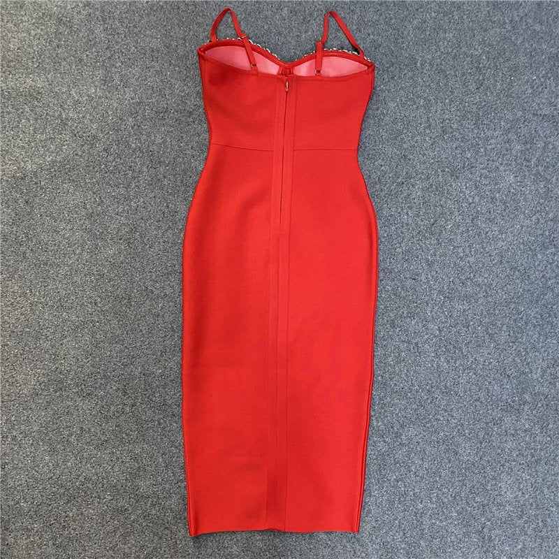 Red Strappy Embellished Midi Dress H4411