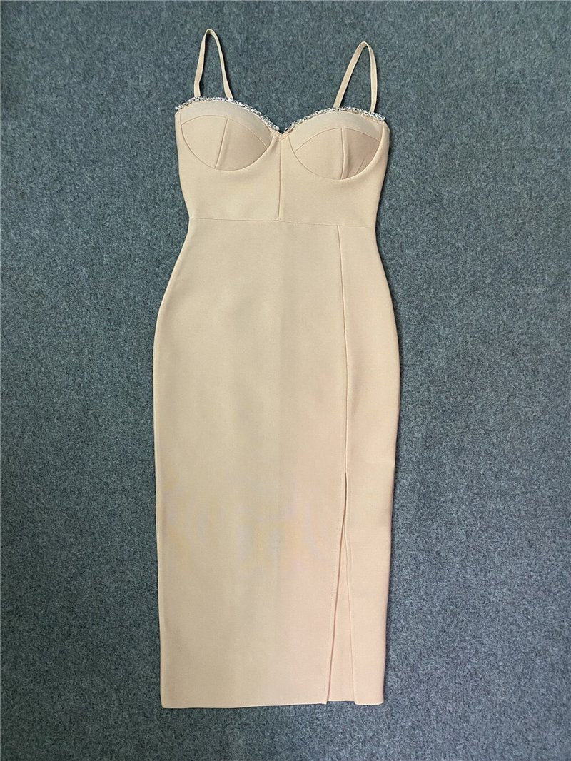 Red Strappy Embellished Midi Dress H4411