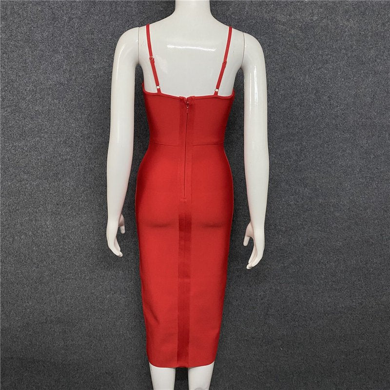 Red Strappy Embellished Midi Dress H4411