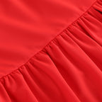 Red Turtleneck Pleated Sleeve Dress H6891