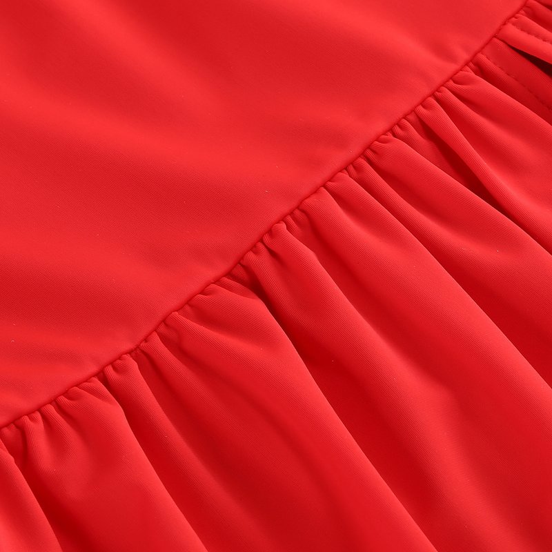 Red Turtleneck Pleated Sleeve Dress H6891