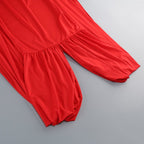 Red Turtleneck Pleated Sleeve Dress H6891