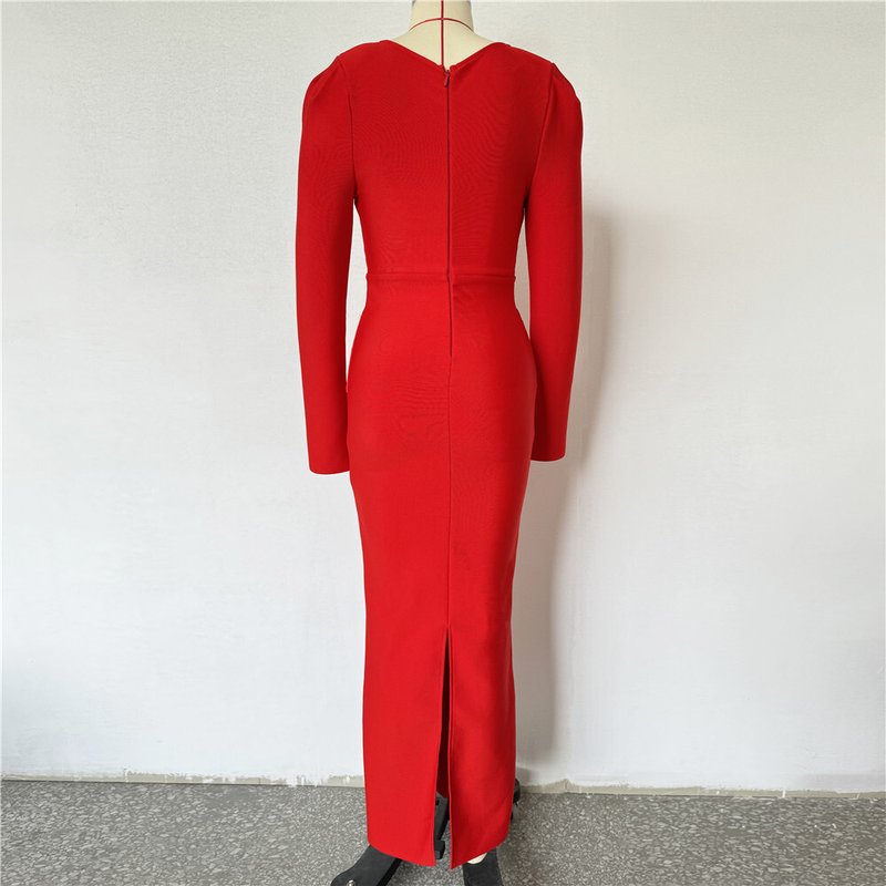 Red Velvet Cutout Long Sleeve Gown H6654