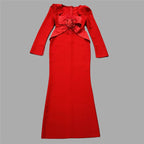 Red Velvet Cutout Long Sleeve Gown H6654