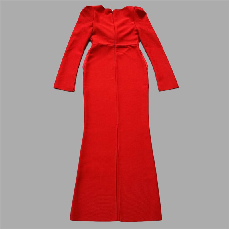 Red Velvet Cutout Long Sleeve Gown H6654