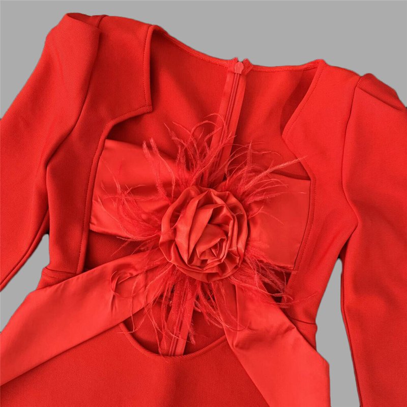 Red Velvet Cutout Long Sleeve Gown H6654