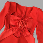 Red Velvet Cutout Long Sleeve Gown H6654