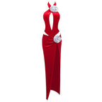 Red Velvet Deep V Cut-Out Gown H6468
