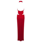 Red Velvet Deep V Cut-Out Gown H6468